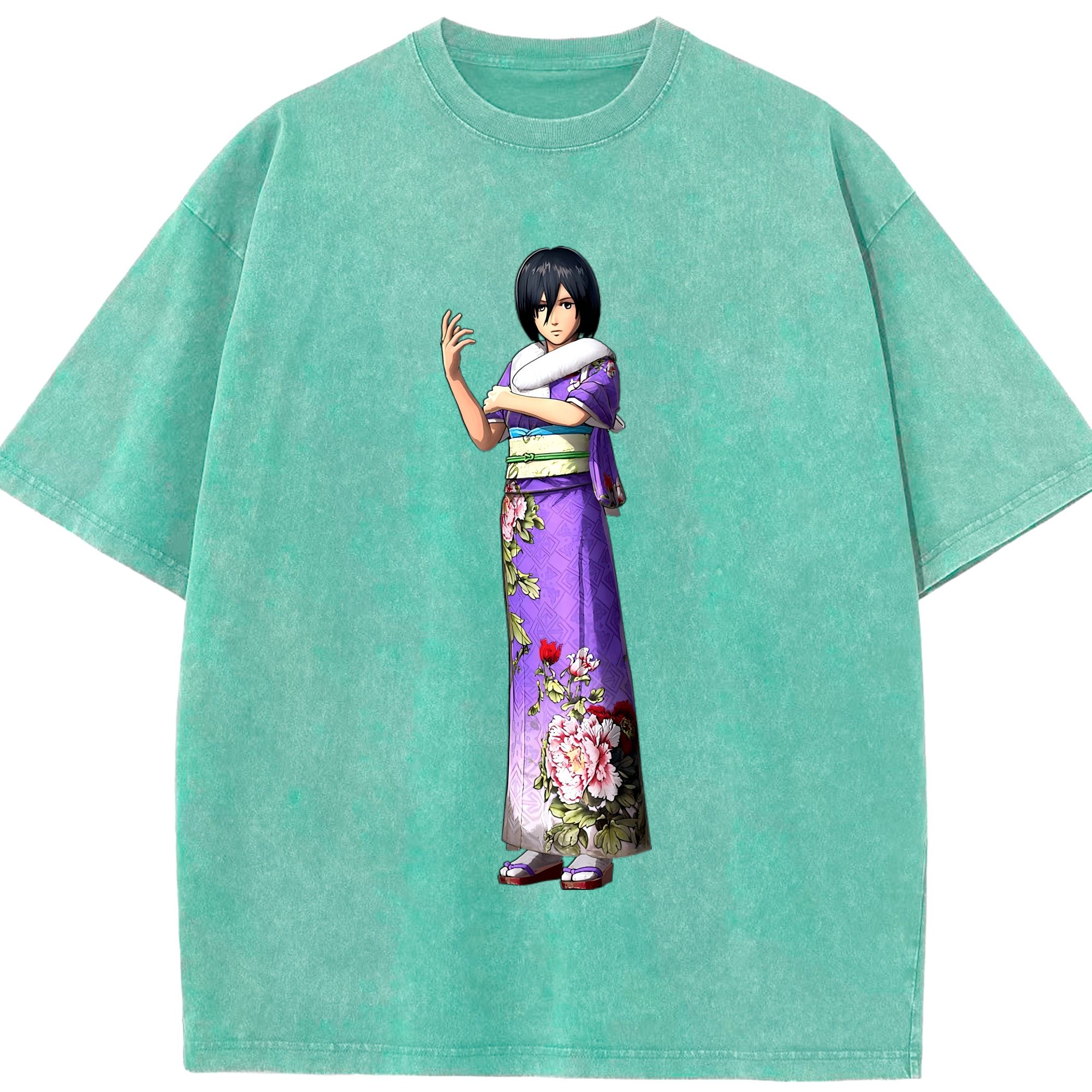 （画像用） 進撃の巨人 ミカサ·アッカーマン Attack on Titan Mikasa Ackerman 綿100% ヴィンテージ風 半袖Tシャツ（フロントプリント）